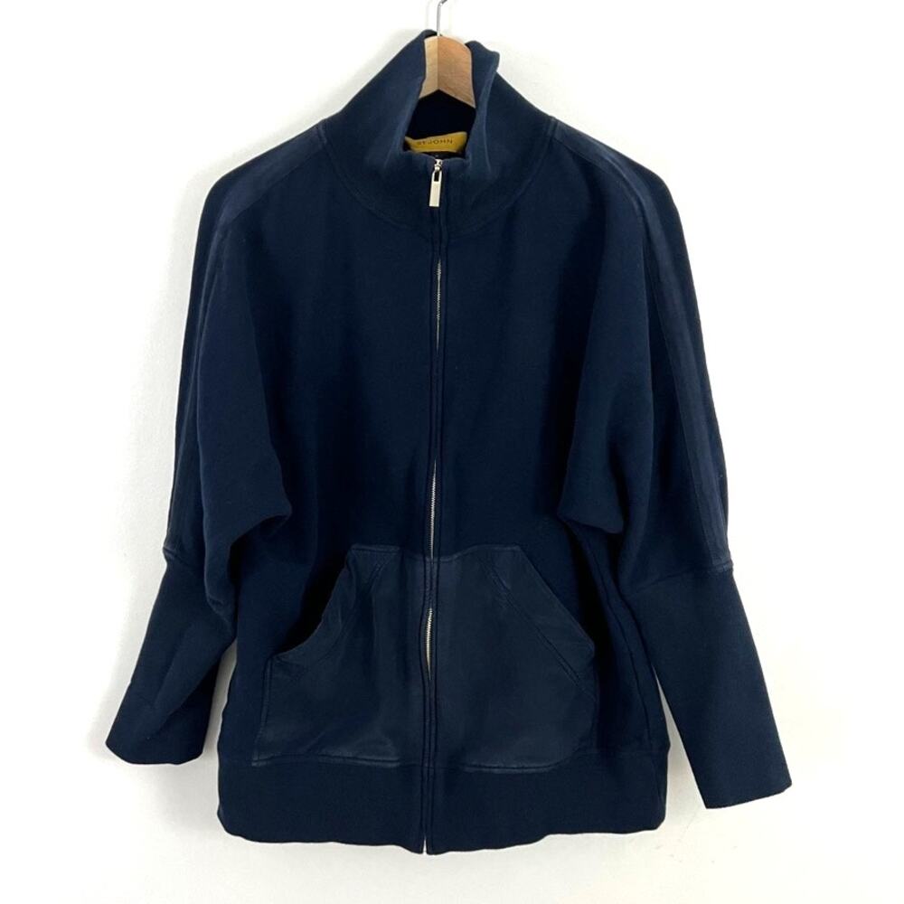 St. John Blue Zip Up Cardigan Sweater Women Size Medium